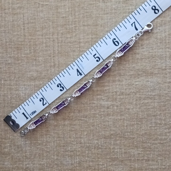 Silver Tone Glass Amethyst Bracelet - Picture 5 of 8